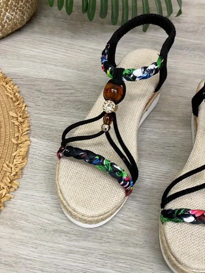 Women's Boho Braided Beaded Wedge Sandals, Local Warehouse 3-Day Delivery, Perfect for Beach Vacations & Home Leisure, Women Shoes