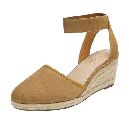 Women's Elastic Ankle Strap Espadrilles Wedge Pump Sandals