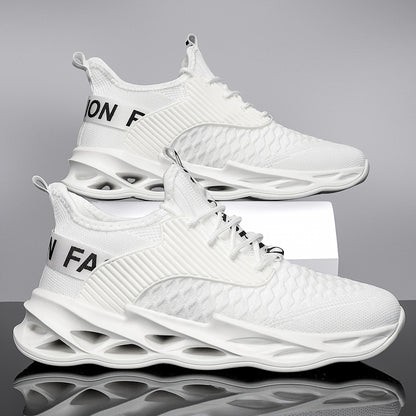 A Pair Of Fashionable, Breathable Knitted Running Shoes For Men And Women Suitable For All Seasons.