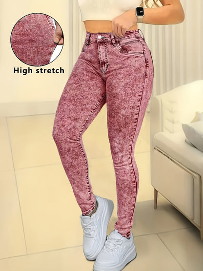 Ladies' Fashionable Washed Light Blue Tight Elastic Slim Fit Lifting Buttocks Casual And Simple Small Leg Jeans