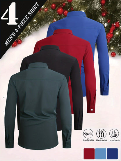 Men's Solid Color Dress Shirt - Collared Long Sleeve 146277