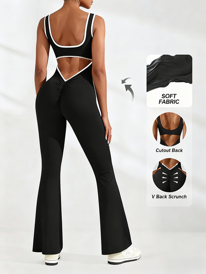 2pcs Women Flare Jumpsuit, Square Neck Hollow Out Backless Sexy Hip Folds, for And Daily Wear Women'S First Choice for Christmas And Thanksgiving Gifts