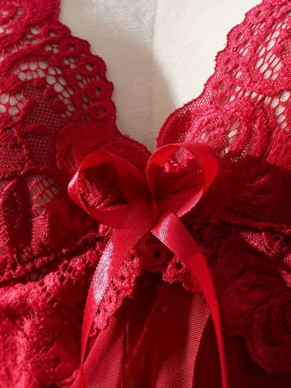 3Sets/6pcs Sexy Lingerie Set for Women Sheer Mesh & Lace Nightgown In Red/ Blue/ Black | Strappy, Adjustable, Intimate Sleepwear for Home, Hotel & Valentine's.