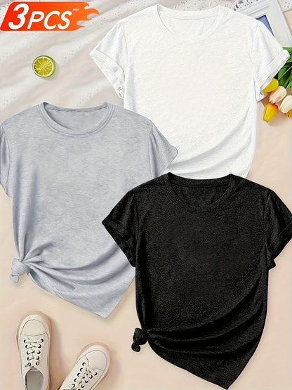 A Set of Three Women'S T-Shirts in Breathable, Comfortable, And Versatile Minimalist Designs - Enhance Your Wardrobe for Any Event with These Easy Yet Stylish Pieces