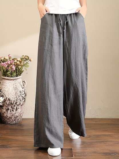 Women's Palazzo Pants Drawstring Waist Wide Leg CLoose Trousers with Pockets Comfort