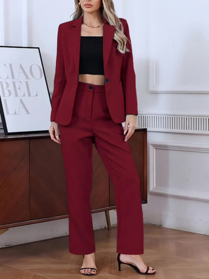 Solid Color Single Button Long Sleeve Single-Breasted Waistcoat Suit Pants Two-Piece Set