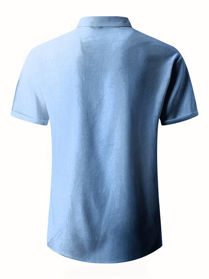 Men's Plus Size Double Placket Short Sleeve High Quality Shirt, Suitable for All Seasons, Home Short Sleeve Turn Collar Shirt, PLUS SIZE