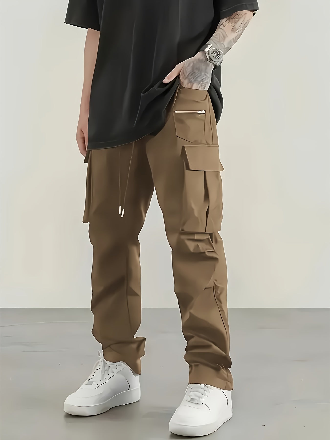 Set of 3 Men'S Relaxed Fit Work Trousers, Casual Cargo Style, Airy And Comfortable Loose Straight Leg Pants Featuring Various Pockets Suitable for All Seasons - Casual Outdoor Trousers Ideal for Hiking And Fishing