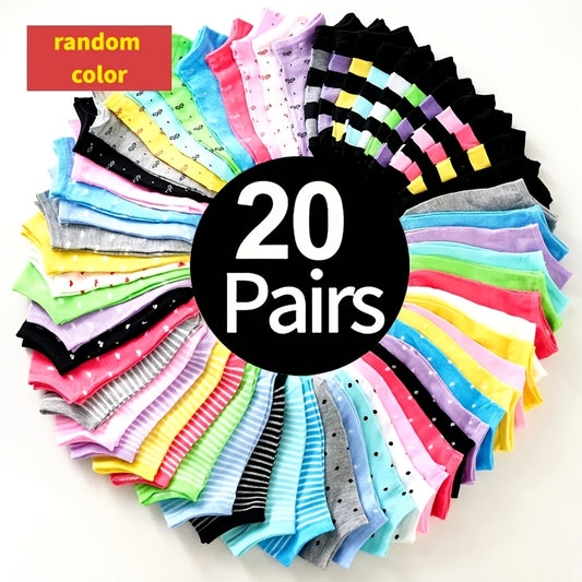 Randomly Colored 20 Pairs Of Soft And Comfortable Candy Colored Socks, Low Cut Socks, Women'S Long And Short Socks, Suitable For All Seasons, Gifts For Family And Friends