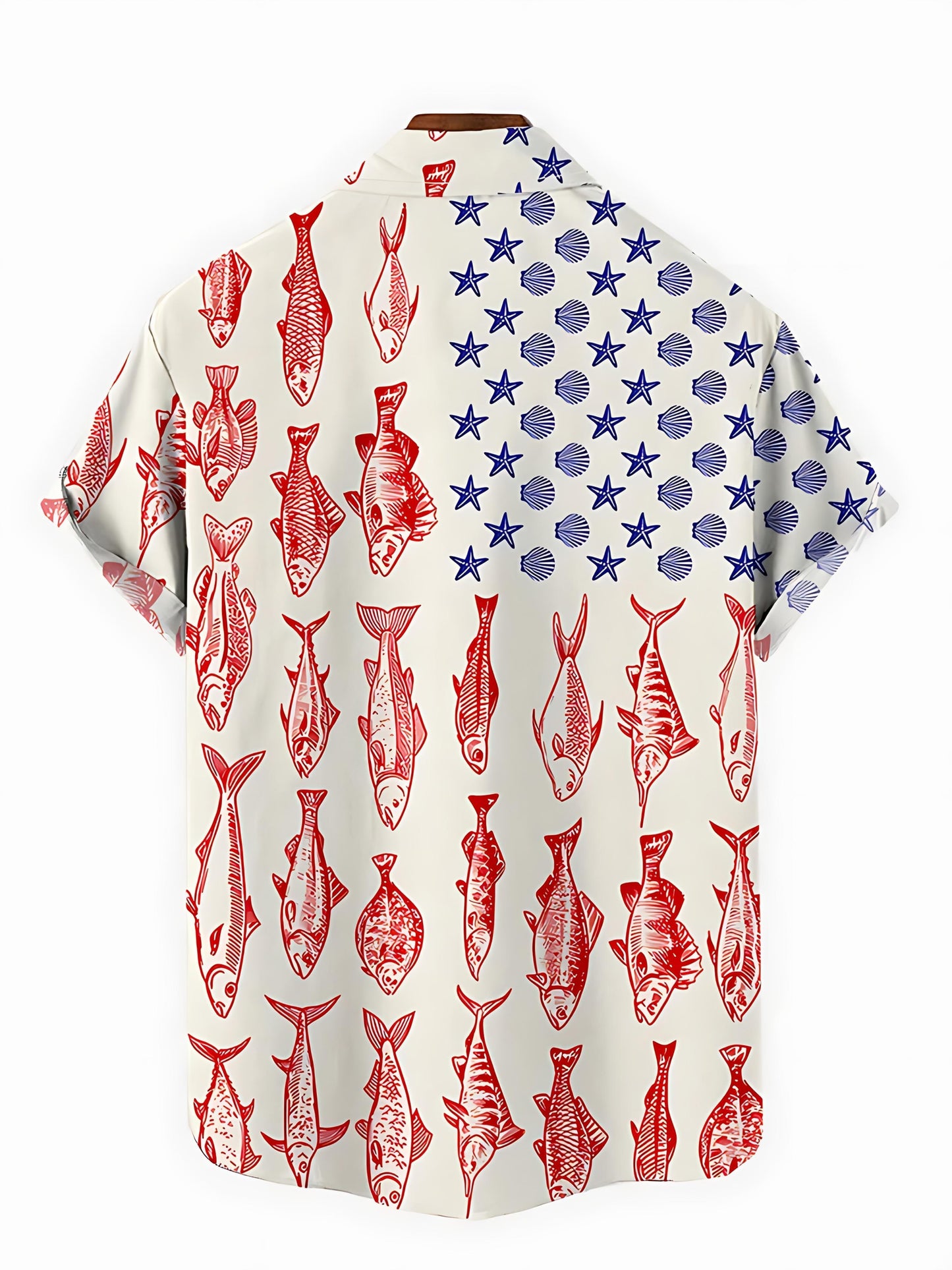 Fish Star Men'S Print Beach Shirt | Fishing-themed Short Sleeve Button-Up with American Flag Pattern and Red Fish Elements, Lightweight and Breathable Fabric, Casual Style, Perfect for Vacation and Street Style, Ideal Boyfriend Gift, Plus Size