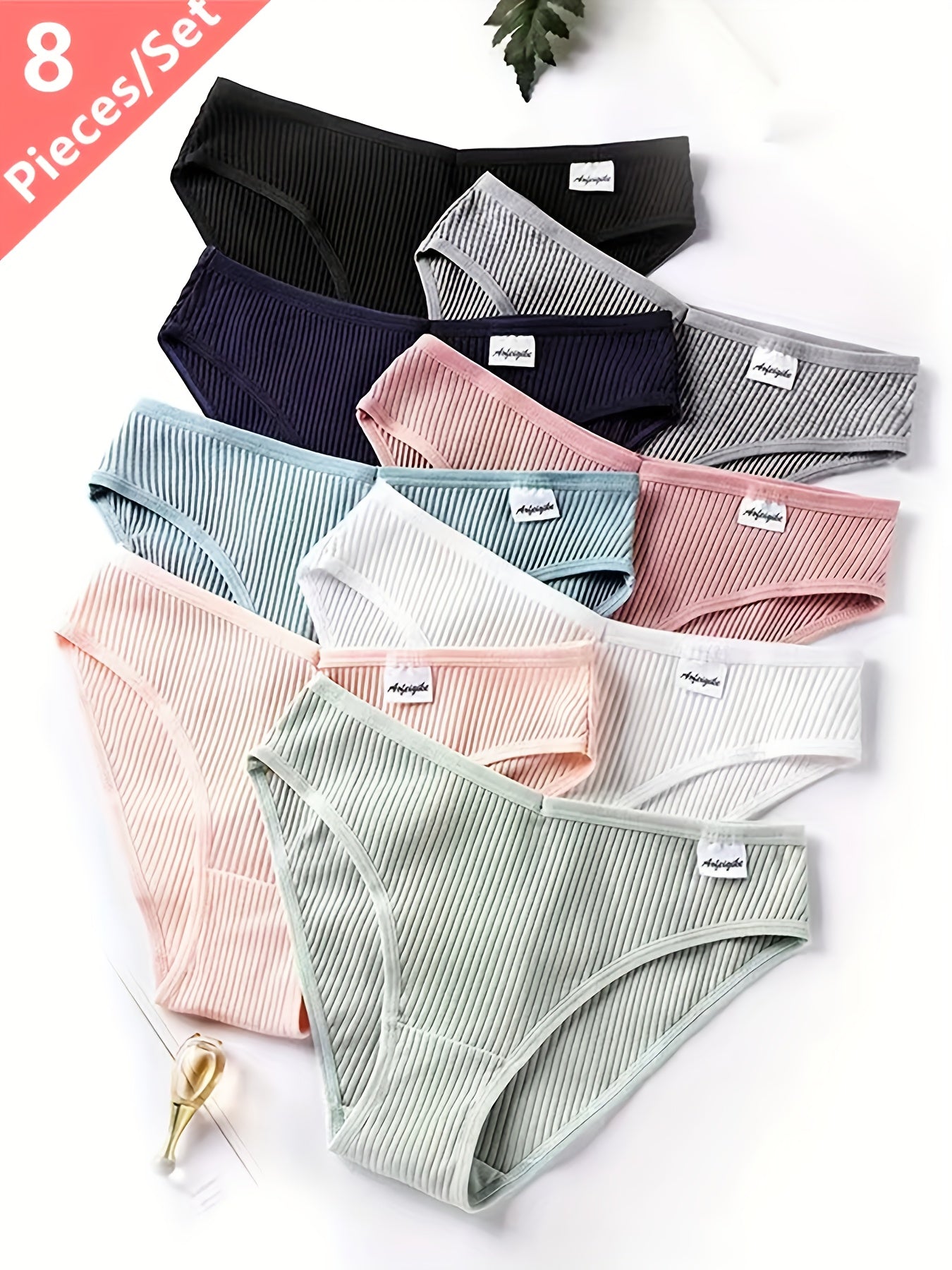 8pcs Women'S Panties Sexy Low-Waist Solid Color Briefs Ribbed Comfortable And Breathable Sports Underwear