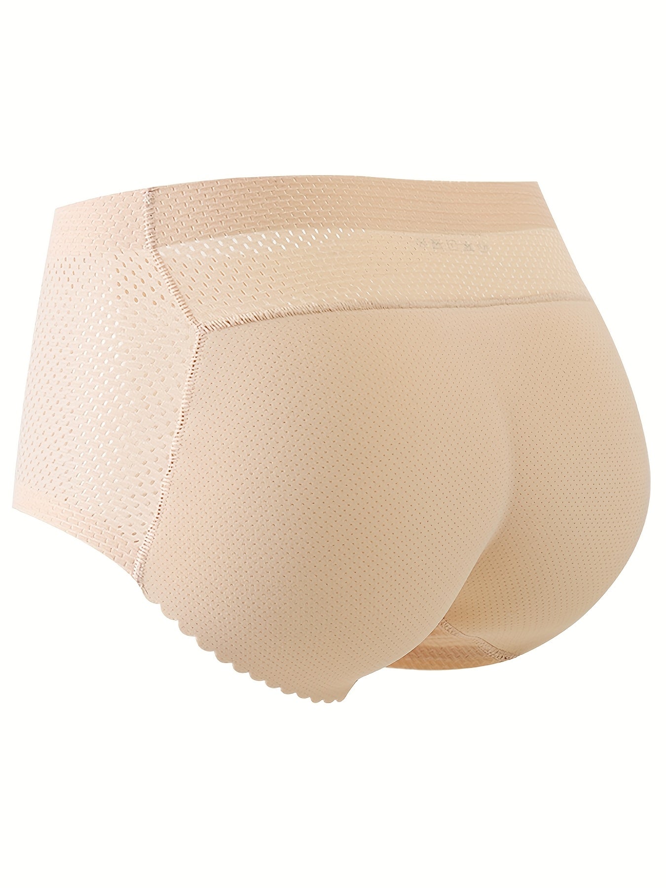 2pcs Solid Fake Butt Padded Seamless Shaping Panties with Scallop Trim, Comfy & Breathable Butt Lifting Panties, Women's Underwear & Shapewear