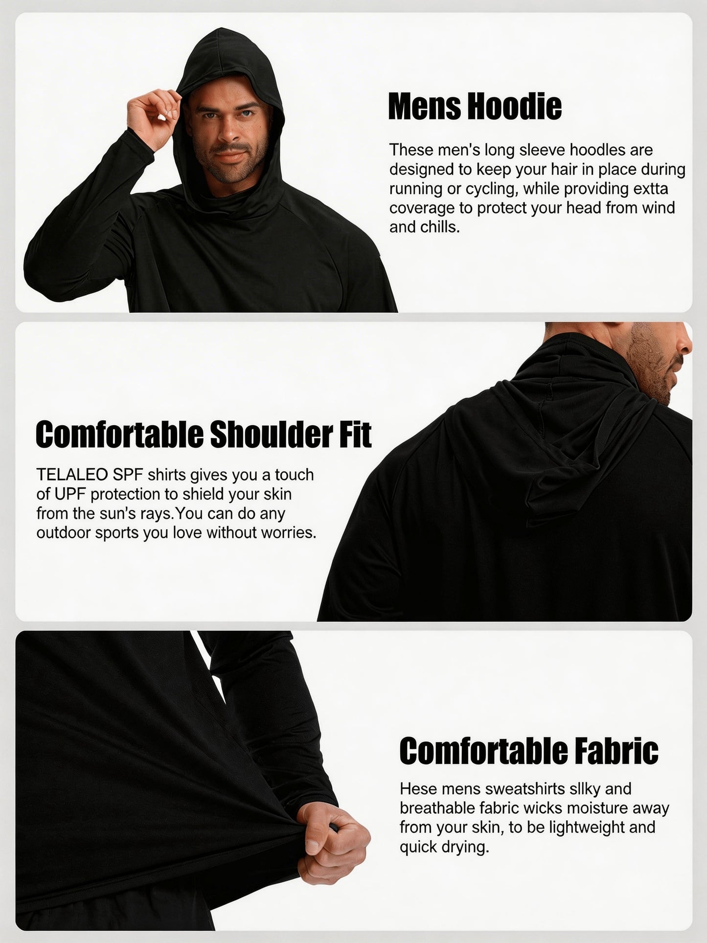 3pcs Men's Premium Hooded Shirts with Mask, UPF 50+ Sunblock & Advanced Breathability, Built-in Face Cover Neck Gaiter Tops for Fishing, Sail, Boat, Hike, Cycle, Run, Camp, Beach, Travel, Safari, Outdoor