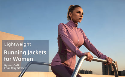 Workout Jackets for Women Full Zip Up Cropped Athletic Long Sleeve Lightweight Slim Fit Running Tops with Pockets