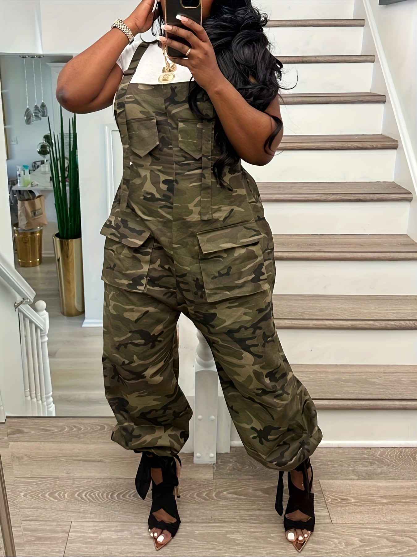 GlOURI Y2K Camo Overalls Jumpsuit -overalls Oversized Utility Jumpsuit W/ Multi-Pockets | Streetwear & Casual One-Piece For Women For Spring/Summer.