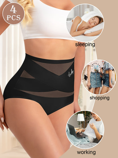 4pcs Women'S High Waist Shapewear Panties - Soft, Stretchy Tummy Control, Hip Lift, Breathable, Adjustable, Comfortable Postpartum Support Underwear