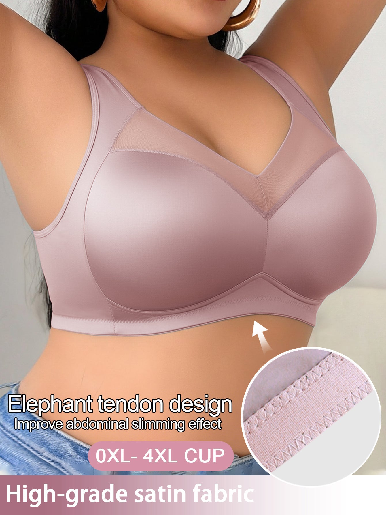 Wire-Free Plus Size Bra for Women - Mesh Design, Glossy Satin Seamless Underwear, Comfortable Breathable Soft Support, Non-Adjustable Straps with Non-Removable Padding, Nylon Smooth Plus Size Bra, Perfect for Everyday Casual Wear