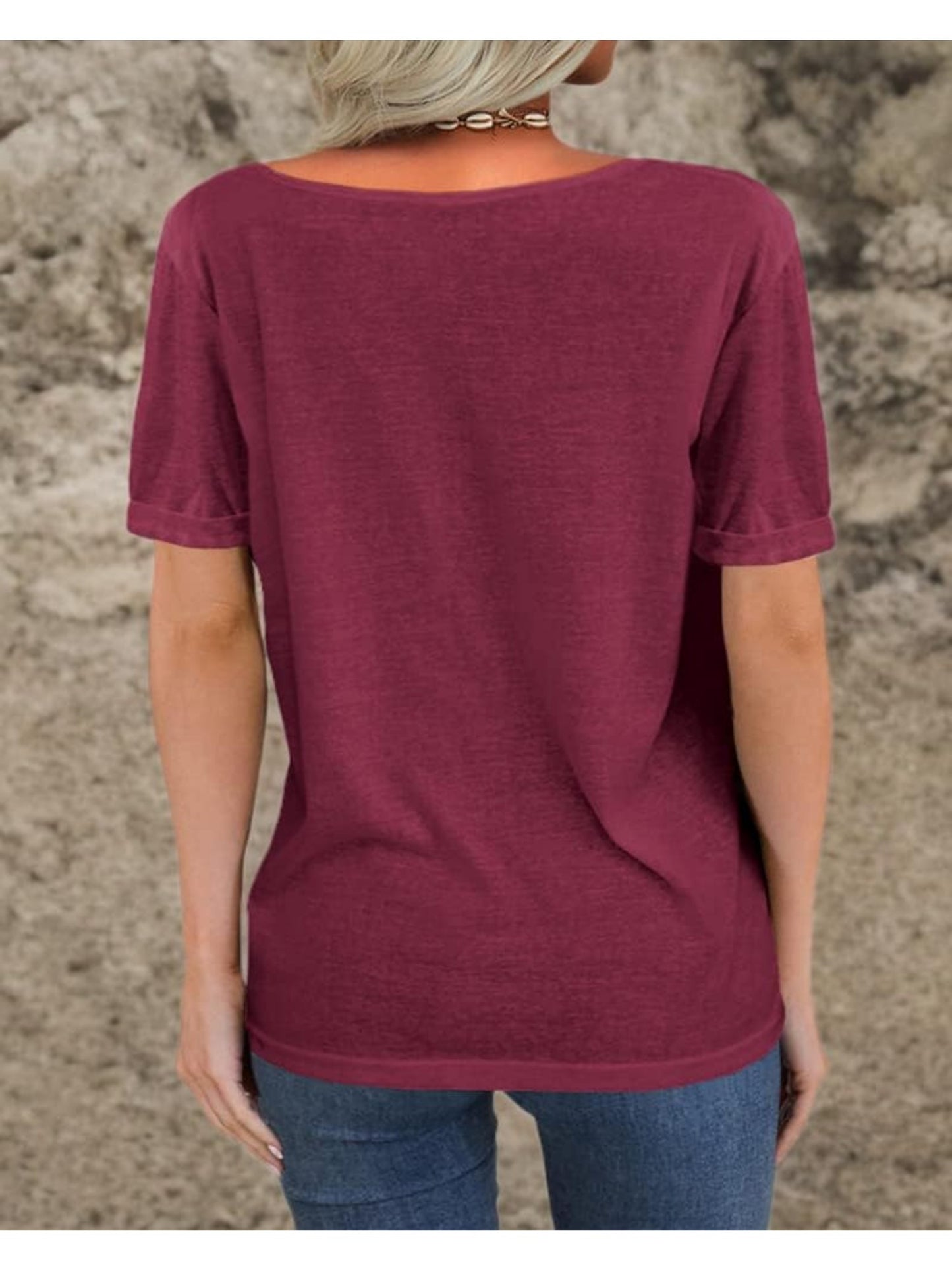 Casual Loose Basic T-Shirt for Women with a Deep V-Neck And Short Sleeves