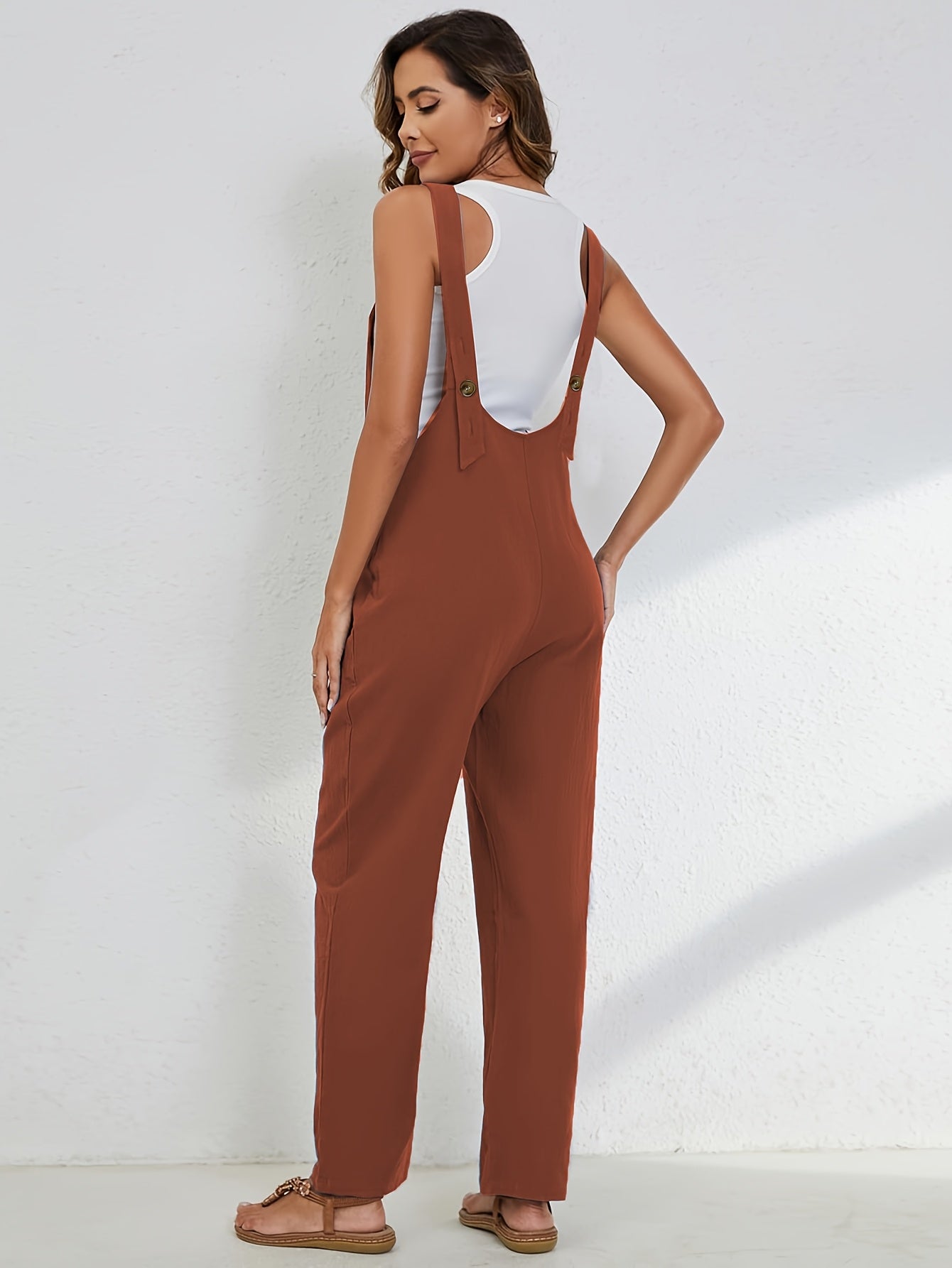 Women'S Overalls Linen Jumpsuits Loose Casual Jumpers with Pockets