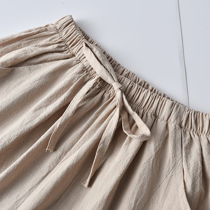 7pcs Set Summer Women's High-Waisted - Shorts-Casual, Loose-Fitting Drawstring Wide-Leg Beach Shorts with Thin Elastic Waistband and Pockets-Versatile Bottoms