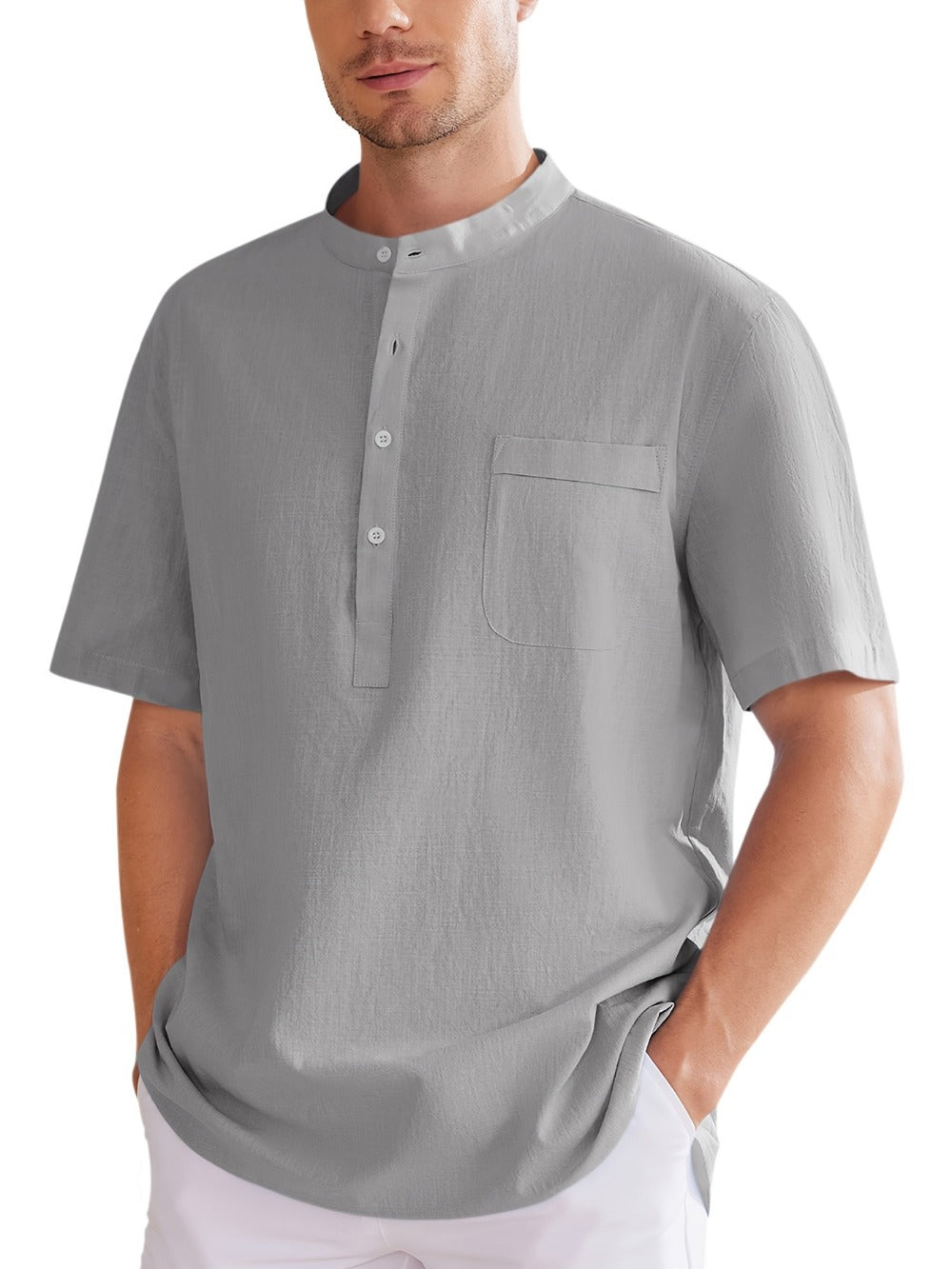 Men's Plus Size Henley Shirt – Sky Blue Short Sleeve