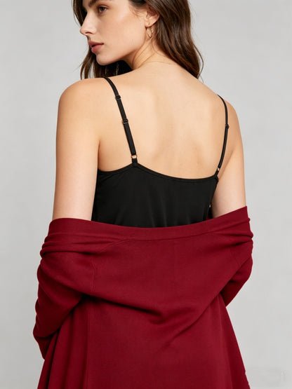 Women'S Retro Irregular Hem Three-Quarter Sleeve Cardigan + Black Camisole and Plaid Bodycon Skirt Three-Piece Set - Spring/Autumn Commuter and Party Outfit