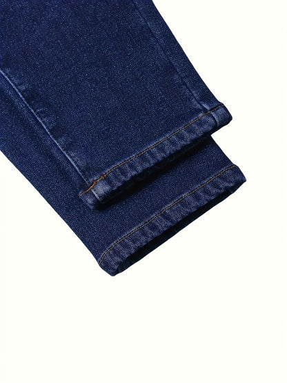 1pc Women's High-Stretch Thermal Fleece-Lined Skinny Jeans - Winter Warm Straight Leg Pants with Washed, Stretchy Office & Streetwear Trousers, Elegant Solid Color for Weather (Hand Washable)