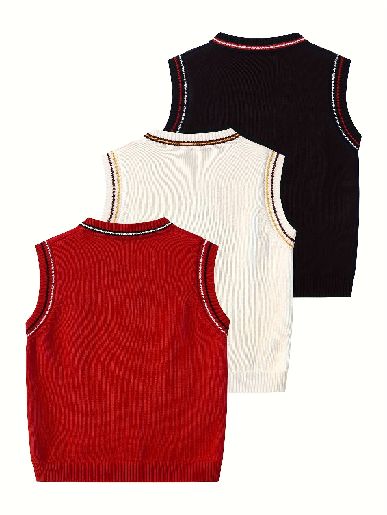 Set of 3, Knitted Undershirts for Kids Suitable for Autumn And Winter, Featuring a Collegiate Style Vest And Sleeveless Design