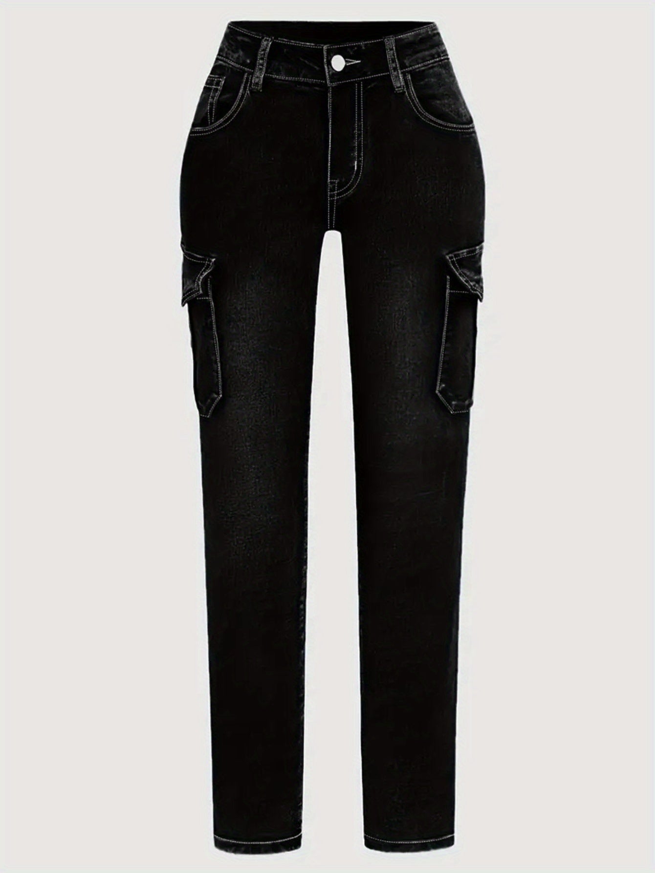 Plus Size Women'S Fashion Skinny Jeans -Comfortable Cargo Denim Pants with Side Pockets