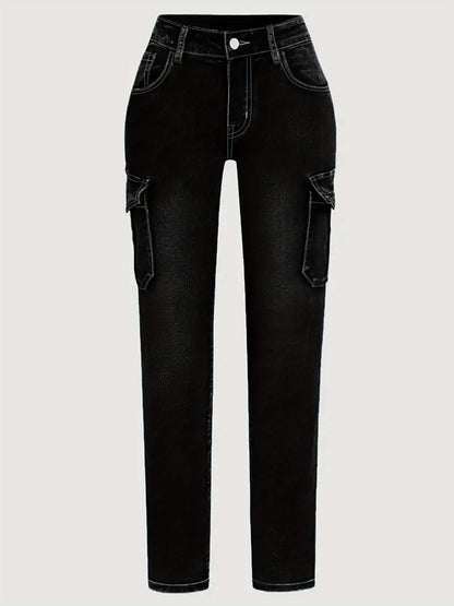 Plus Size Women'S Fashion Skinny Jeans -Comfortable Cargo Denim Pants with Side Pockets