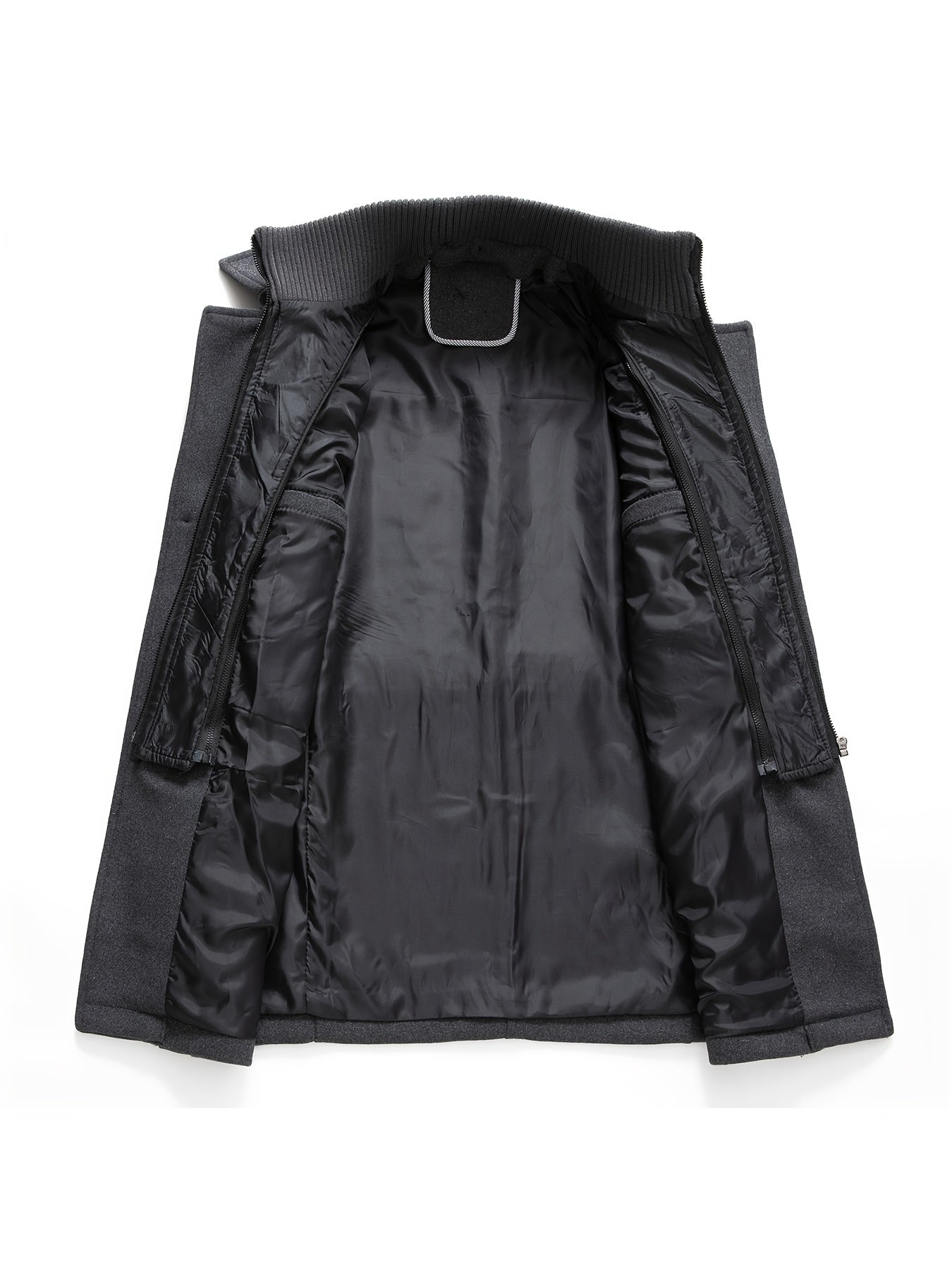 Men's Stand Collar Fleece Blend Pea Coats with Removable Inner Collar Single Breasted Overcoat