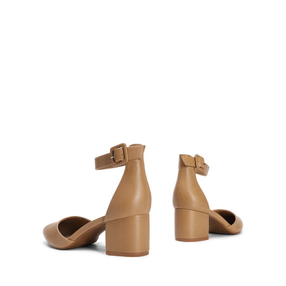 Pointed Toe Low Chunky Heels Pump Shoes Women Pumps with Ankle Strap