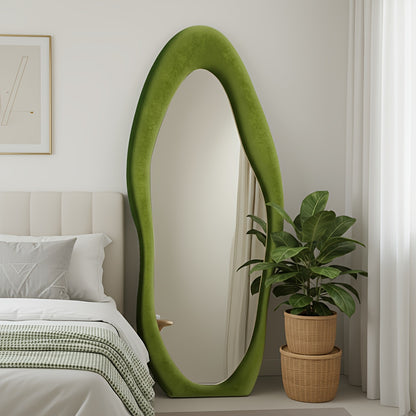 Irregular Velvet Frame Full Length Mirror Safe Rounded Corner for Kids Room (Milk Tea, White, Black, Green, Pink, Blue)