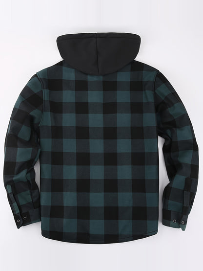 New Men'S Plaid Hooded Long-Sleeved Shirt Outdoor Casual Shirt Jacket | Flannel with Pocket Double Bag Double | Inner Lining Is Thickened | Thermal Shirt