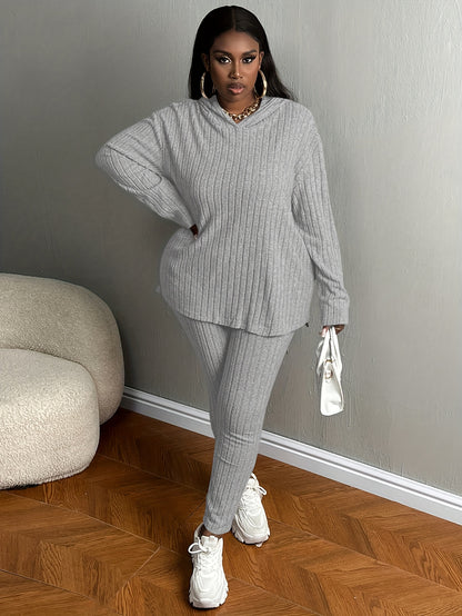 Plus Size, Women's Plus Size 2pcs Outfits Sweatsuits Sets Long Sleeve Hoodies Lounge Sets