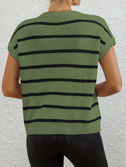 Women's Elegant Pullover Sweater - Black & White Horizontal Stripe Top, All-Season Loose Fit Shirt for Casual, Formal, Party Outfits - Easy-Care Everyday Chic Women's Clothing, Casual Wear, Classic Stripes, Quality Stitching, Stylish Blouse, Casual Dresse