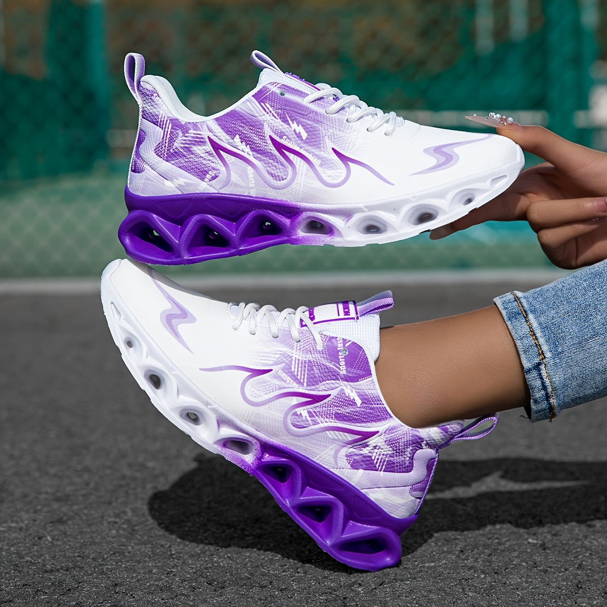 Breathable Lightweight Women'S Summer Sneakers - Comfortable Non-slip Lace-up Shoes - Random Printed Sole Casual Running Shoes
