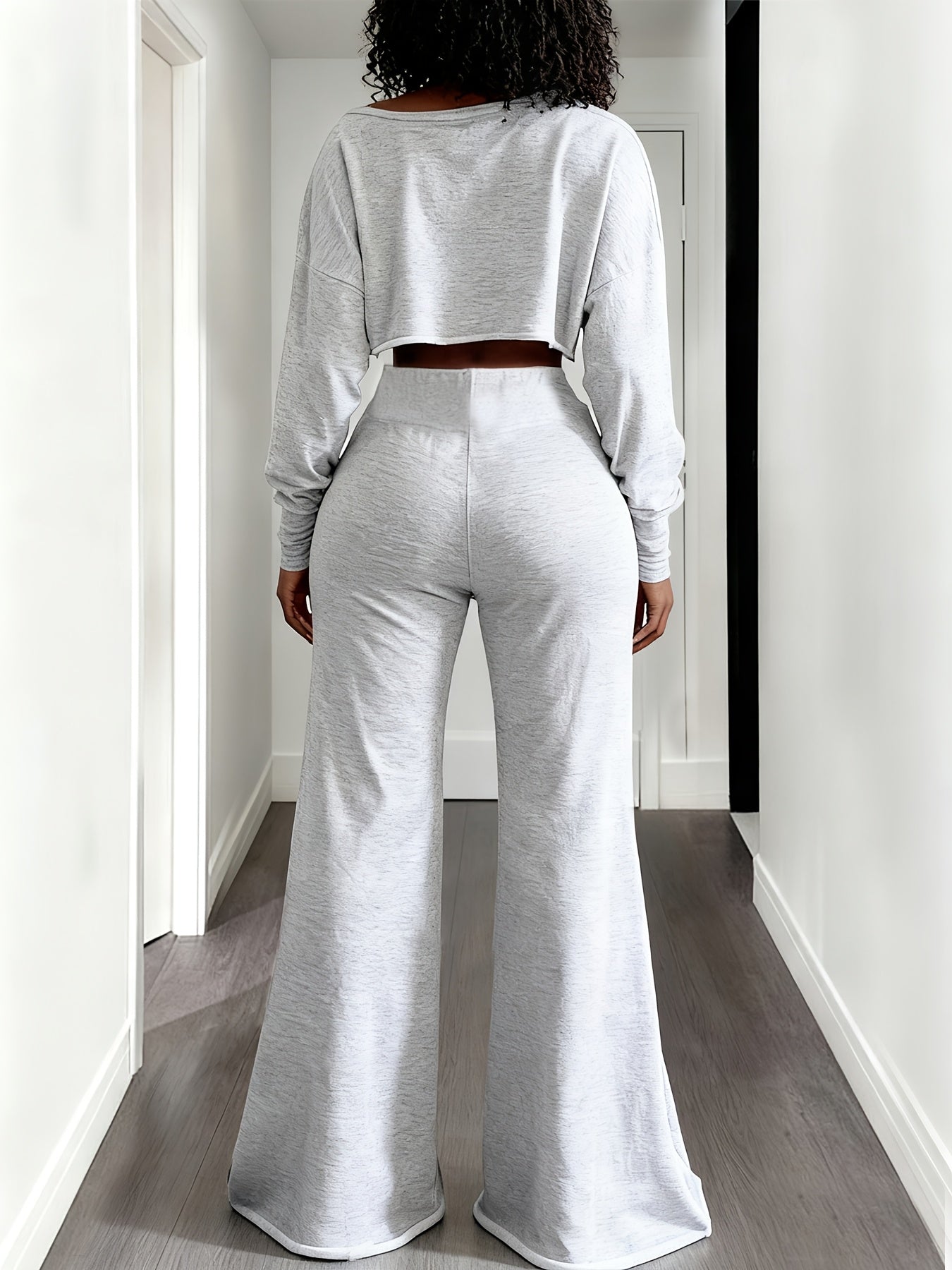 Fall And Winter 2pcs Women's Cropped T-Shirts & High-Waisted Sweatpants Set - Drawstring Waist Straight Leg Lounge Set, Winter Outfits, Women Two Piece Outfits for Ourdoor, S, Pant Suits for Women 2pcs, Women's Winter Outfits Set
