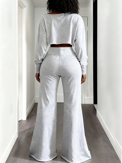 Fall And Winter 2pcs Women's Cropped T-Shirts & High-Waisted Sweatpants Set - Drawstring Waist Straight Leg Lounge Set, Winter Outfits, Women Two Piece Outfits for Ourdoor, S, Pant Suits for Women 2pcs, Women's Winter Outfits Set