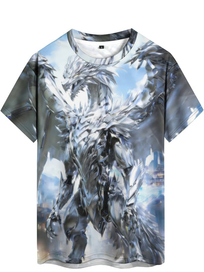 Wuwei Mechanical Blue Dragon 3D Pattern Printed Men's Graphic T-Shirt Comfort T-Shirt, Short Sleeve Pullover, Men's Summer Outdoor Clothing