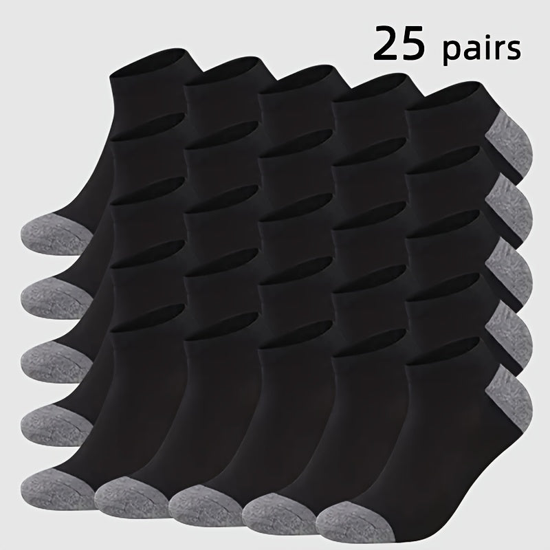 Men's Colorblock Ankle Socks - 25-Pair Pack