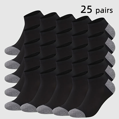 Men's Colorblock Ankle Socks - 25-Pair Pack