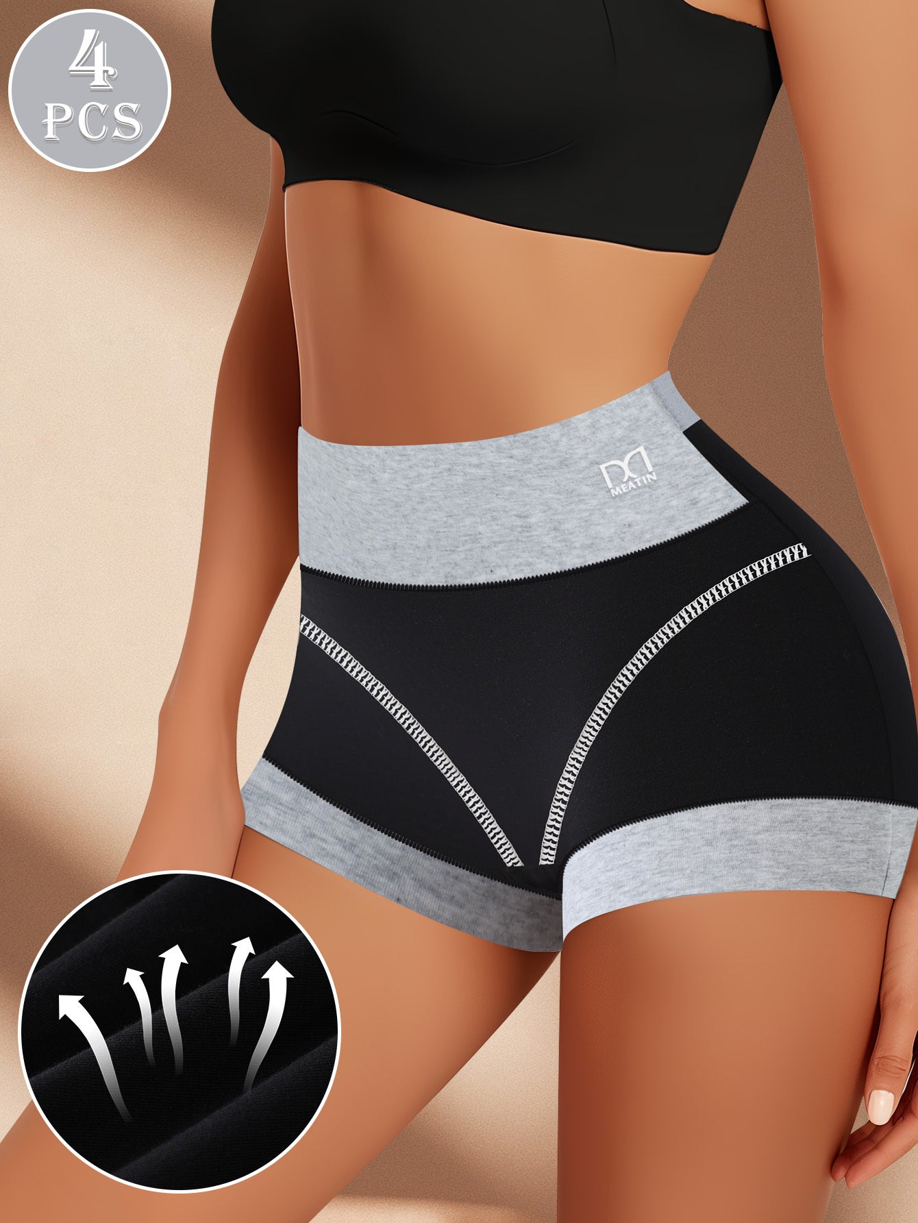 Set of 4 High Waist Women'S Boxer Briefs with Full Coverage And Contrast Colors, Comfortable And Breathable Spliced Design - The Top Choice for Women