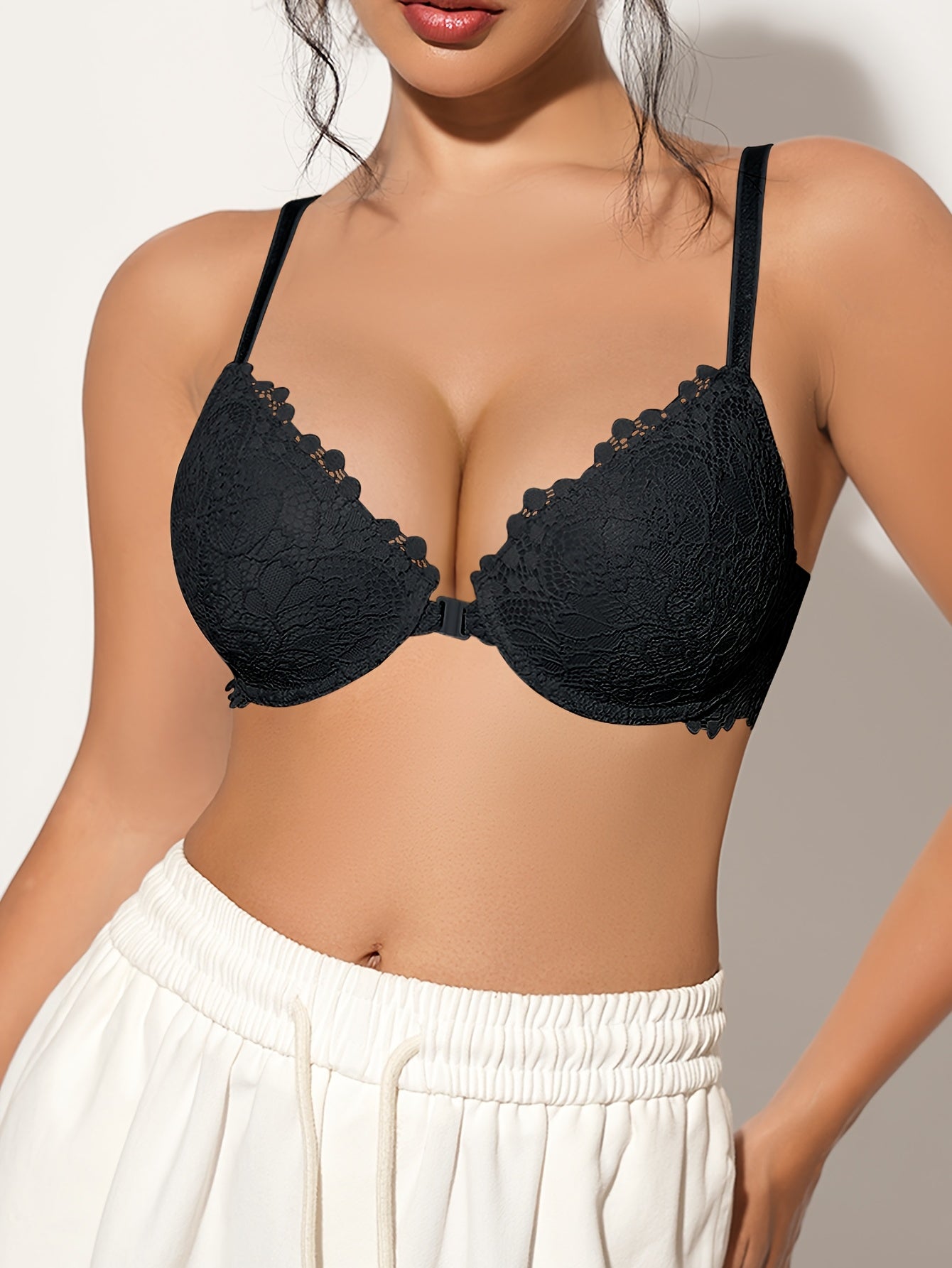 Sexy Lace Front-Buttoned Lingerie Women'S Cup-Shaped Soft And Breathable Push-Up Bra. Shipped from Local