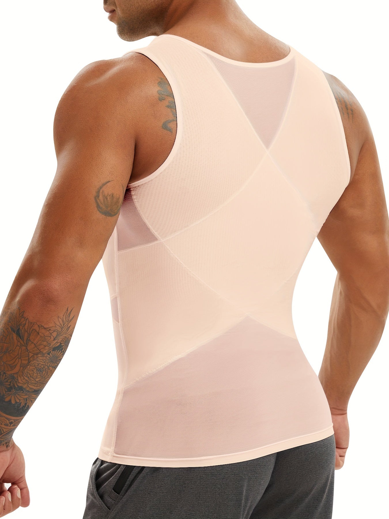 JUNLAN Men'S Compression Shirt | Breathable Double Cross Body Shaper Slimming Vest Tight Tummy Underwear Tank Top | High Stretch Fabric, Crew Neck, Solid Color, Casual Style