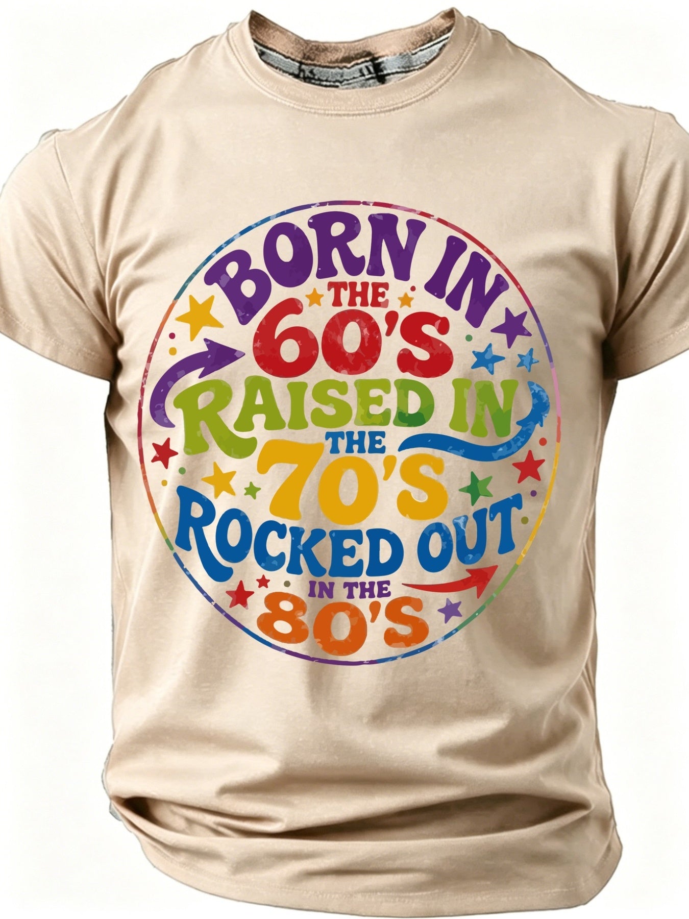 Fashionable Summer Plus Size Men'S T-Shirts, Born in The 60S Raised in The 70S Rocked Out in The 80S, Retro Decade Typography Printed T-Shirts, Graphic T-Shirts, Slogan T-Shirts, Unique And Personalized, Bold Declarations, Humorous And Fun T-Shirts
