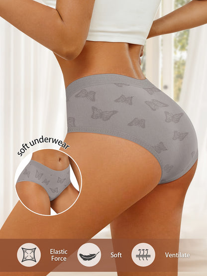 7pcs Women's Low-Waist Briefs, Sexy Panties with Butterfly Print, Elastic Hip-Hugging Design, Soft & Comfortable Everyday Underwear for Various Occasions