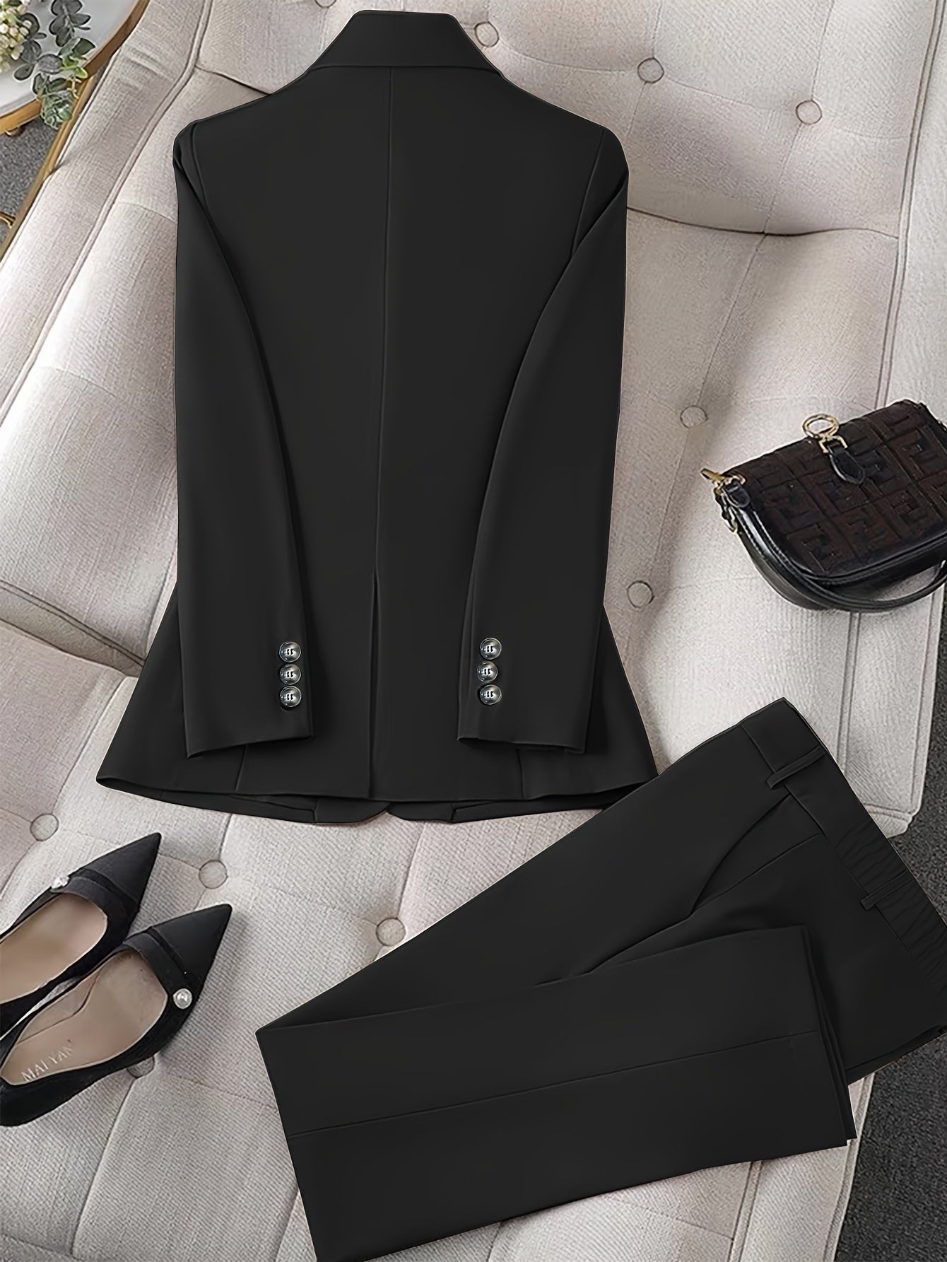 Solid Color Single Button Long Sleeve Single-Breasted Waistcoat Suit Pants Two-Piece Set