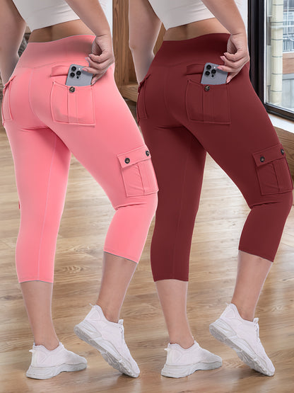 2pcs-Black & Pink High-Waist Leggings - product view 16