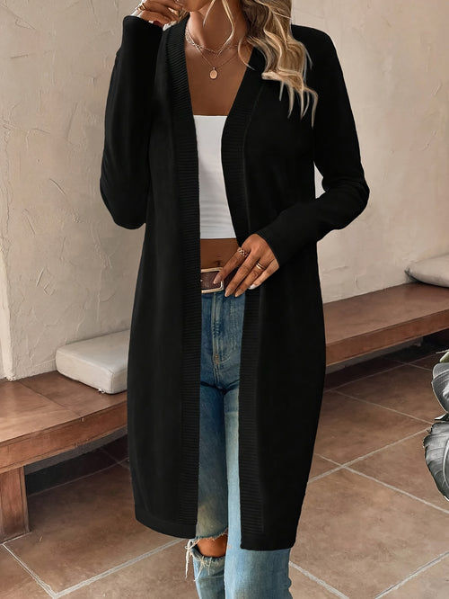 Women's Elegant Long Front-opening Coat - Formal & Everyday Chic Outerwear, Easy-Care Long Sleeve Cardigan for Autumn/Winter, Office, Party, Casual Outfits
